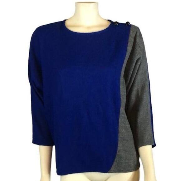 Vintage 80's A. Venti Paris  blue, grey colour block Wool sweater size small - Picture 1 of 15